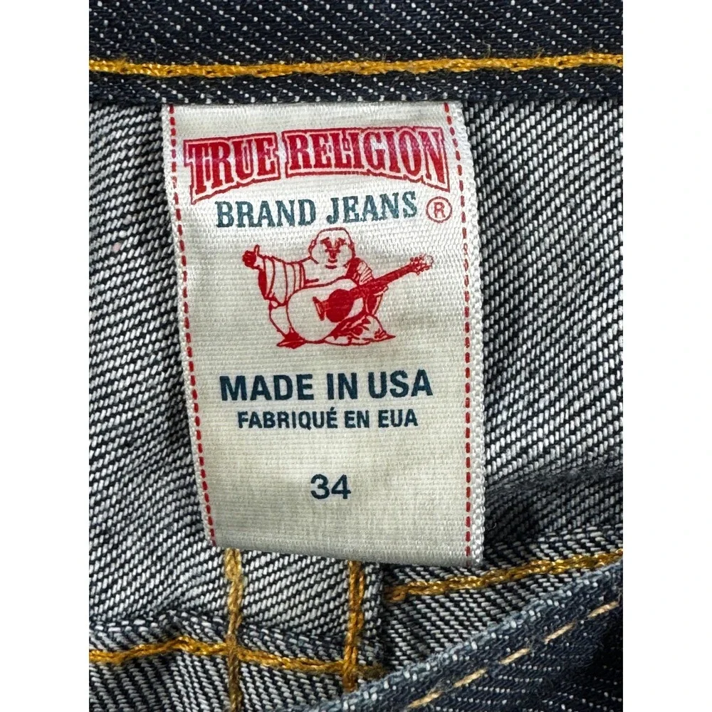True Religion Mens Skinny Flap Pocket Dark Wash Blue  Jeans 34 Meas: 37x34.5